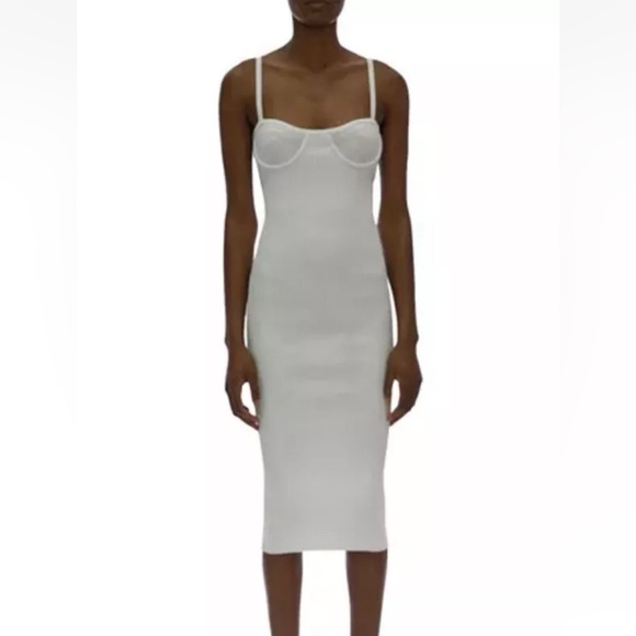 NWT $395 Helmut Lang White Eyelet Bra Ribbed Dress Size M - Picture 5 of 13